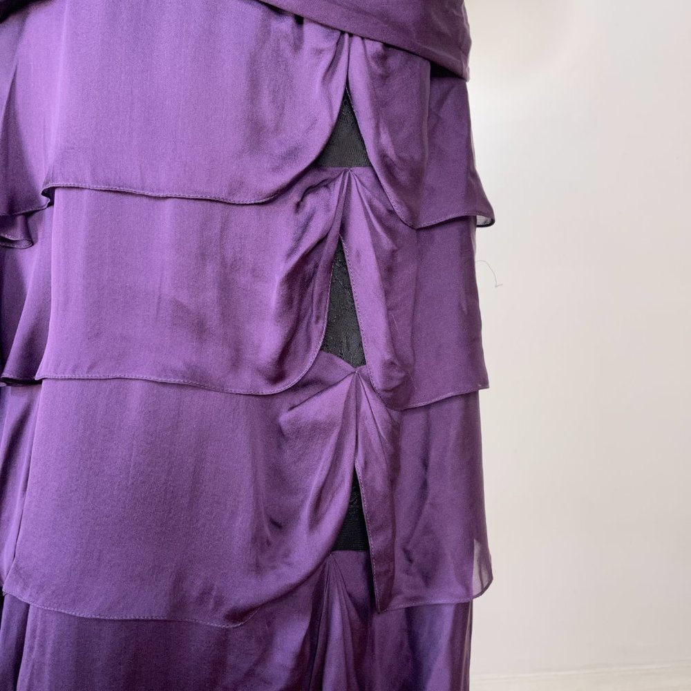 J. Mendel Paris Ruffled Tiered Short Sleeve Silk Evening Dress In Purple Size 10 - Picture 12 of 13